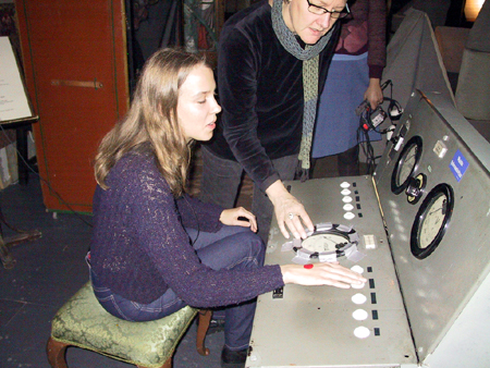 Riikka tests audio machine